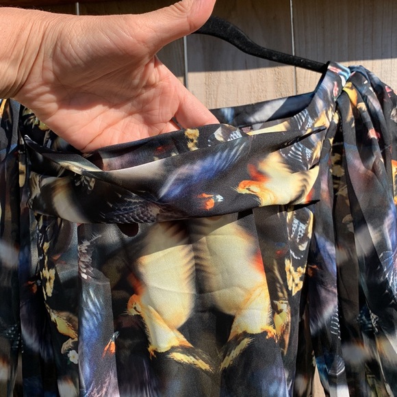 Ted baker blouse top draped neck mirrored canaries sz 3 - Picture 6 of 11